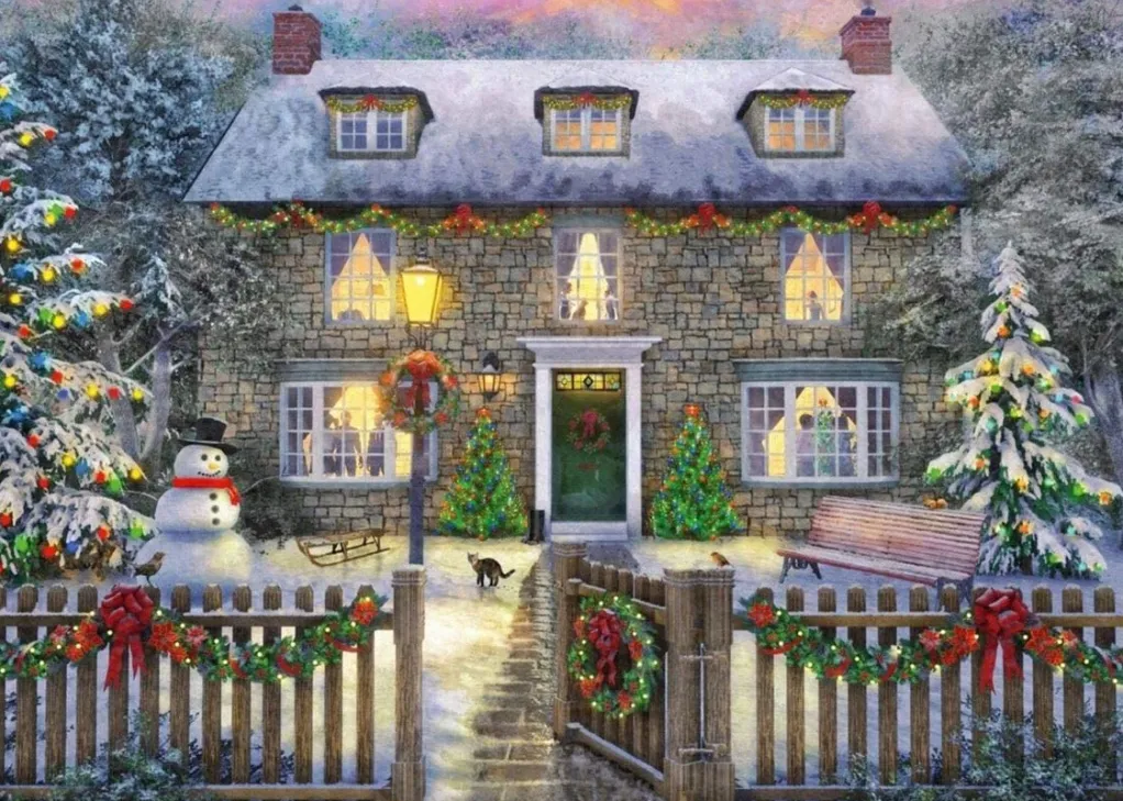 Jumbo 1000 Pieces*Falcon De Luxe - Christmas Cottage Jigsaw - 1000 Piece Jigsaw Puzzle