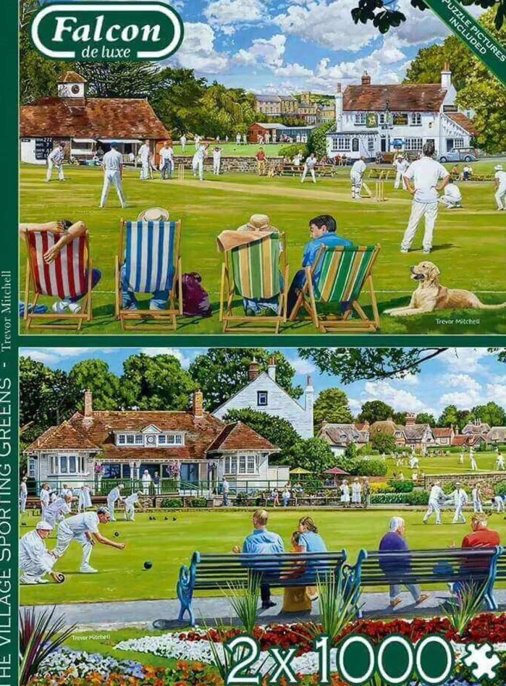 Jumbo 1000 Pieces*Falcon De Luxe - The Village Sporting Greens - 2 X 1000 Piece Jigsaw Puzzle