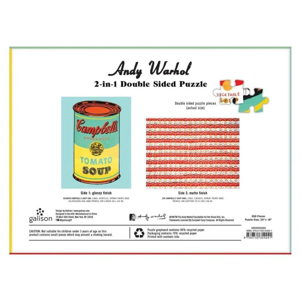 Galison 500 Pieces* - Andy Warhol Soup Can 2-Sided - 500 Piece Jigsaw Puzzle