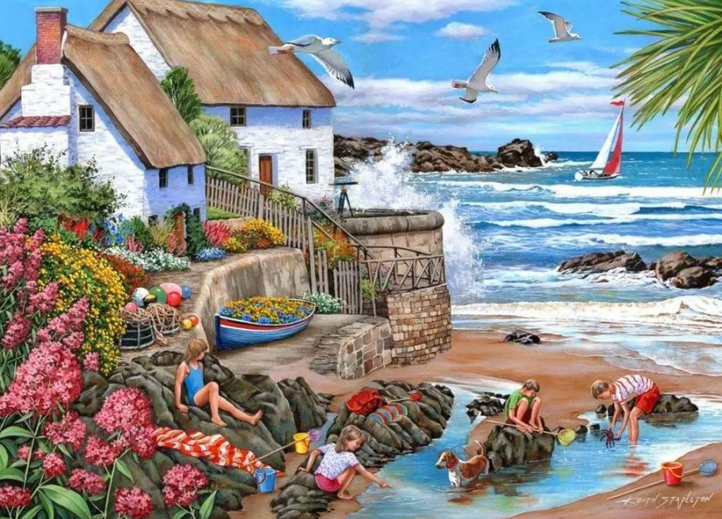 House of Puzzles 1000 Pieces* - Seaspray Cottages - 1000 Piece Jigsaw Puzzle