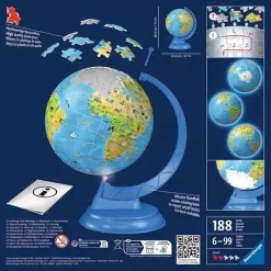 Ravensburger 300 Pieces & Under* - 3D Puzzle Ball Children'S World Map Light Up - 180 Pieces